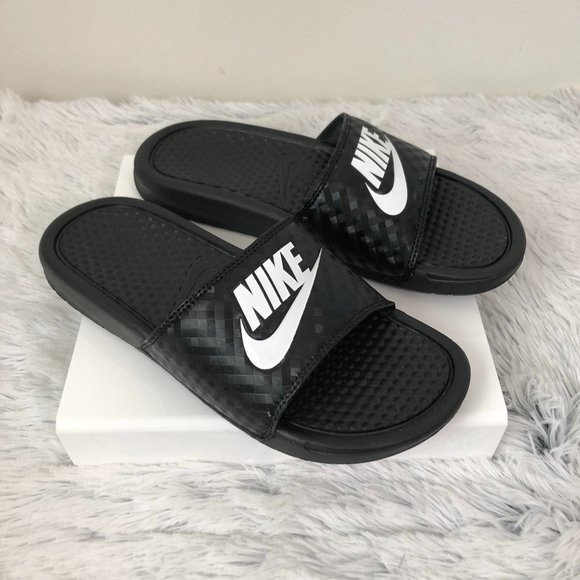 Nike Shoes - NWOT NIKE Benassi Logo Slide Sandal Black White 8
